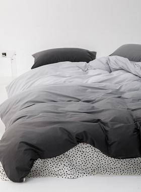 渐变色纯棉全棉被套单件简q约男生黑色150*200*230cm双人被罩+枕