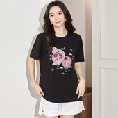 T恤衫 大码 洋气时尚 短袖 女装 胖mm宽松显瘦休闲上衣200斤胖妹妹夏装