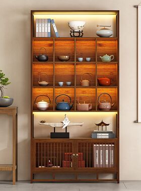 博古架新中式茶叶架子办公室茶具多宝阁酒水展示柜茶室摆件置物架