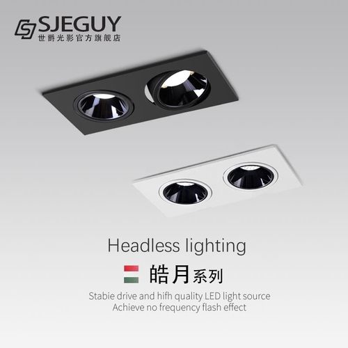 led嵌入式双头射灯方形斗胆灯可调角度防眩筒灯家用无主灯格栅灯