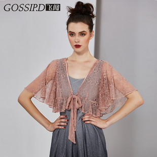短款 雪纺罩衫 荷叶边外套 配裙子系带开衫 蕾丝镂空百搭小披肩女夏季