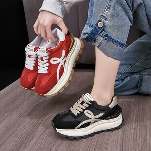高级感拼色女士运动休闲鞋2025新款F春秋学生板鞋厚底百搭老爹鞋