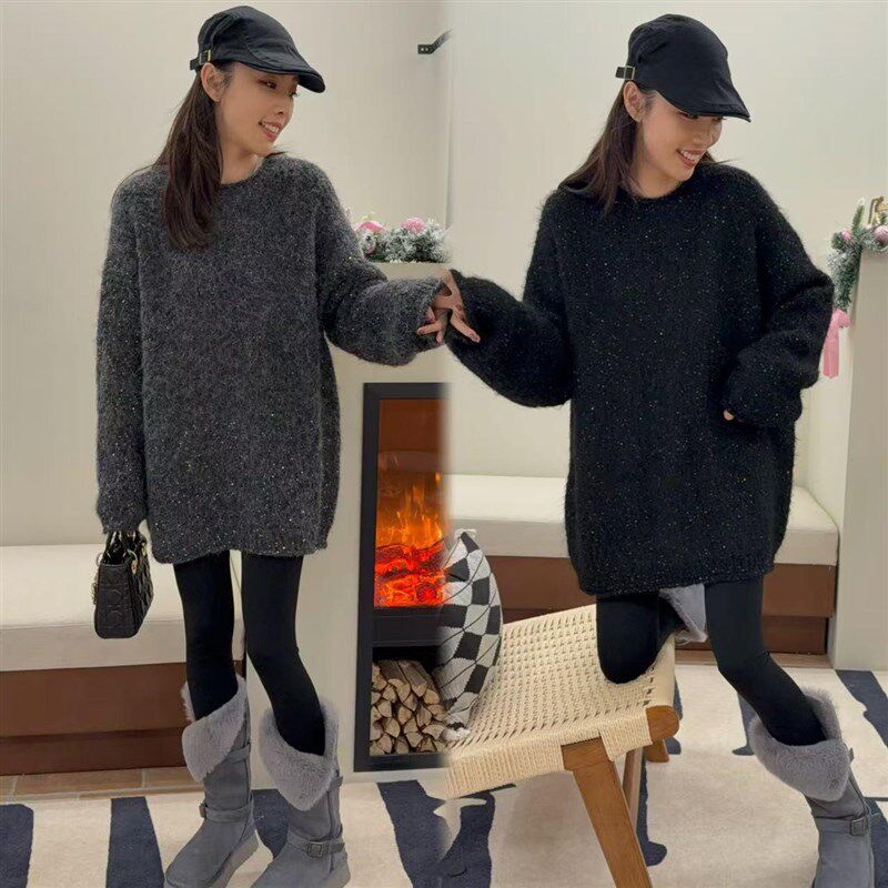 二姐的宝藏秋冬新款韩版宽松慵懒风圆领套头毛衣女加厚针织衫上衣