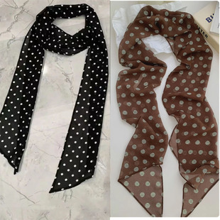 棕色波点丝巾印花高级百搭配饰系脖女2025年新款 发带绑发长条飘带