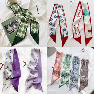 绿色小丝巾女秋冬细窄飘带发带扎发绑包包装饰长丝巾伴手礼装饰带