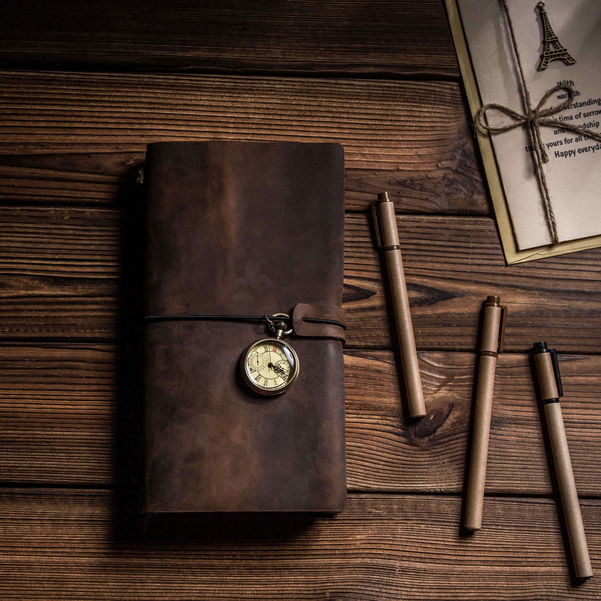 梧桐别院真皮旅行tn手账本 复古牛皮封面笔记本活页手工diy日记本日系高颜值随身便携记录手帐本a5记事本套装