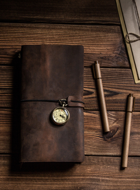 梧桐别院真皮旅行tn手账本 复古牛皮封面笔记本活页手工diy日记本日系高颜值随身便携记录手帐本a5记事本套装