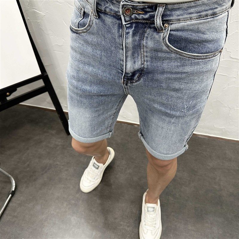 浅蓝水洗修身小脚牛仔短裤男士夏 潮流弹力五分中裤舒适5分沙滩裤,男装,牛仔裤,淘宝优惠券,粉丝福利购,淘宝优惠卷