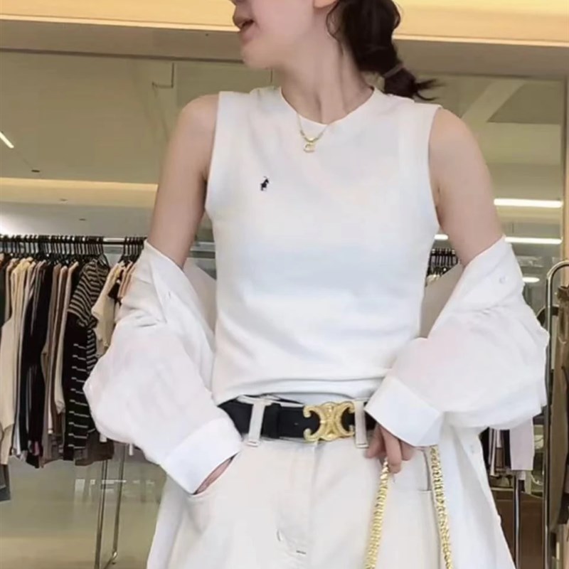 辣妹小马刺绣背心女2024夏季新款休闲时尚百搭显瘦短袖上衣潮