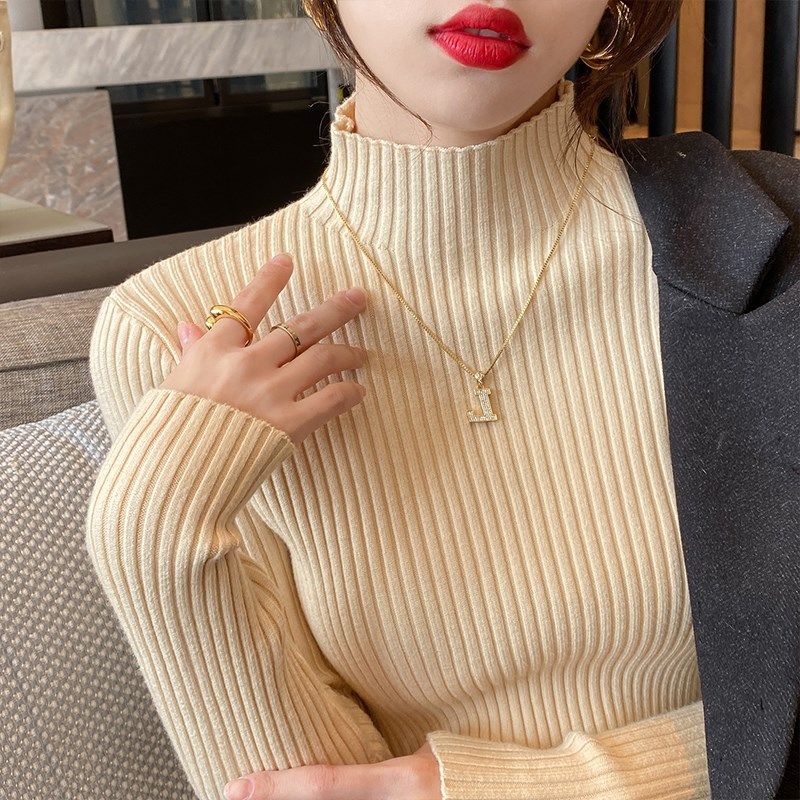 半高领毛衣打底衫女秋冬加厚2024年新款内搭哺乳上衣百搭喂奶针织图片