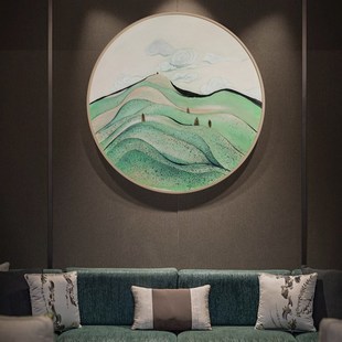 圆框画青山新中式 饰画 圆形画客厅玄关柜书房茶楼样板间挂画装