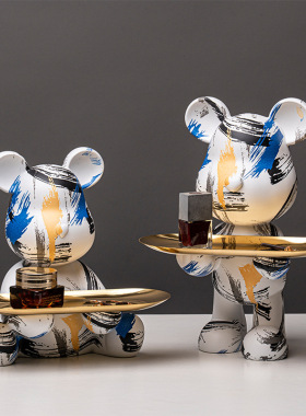 现代北欧树脂熊收纳摆件客厅茶几电视柜玄关鞋柜托盘家居饰品