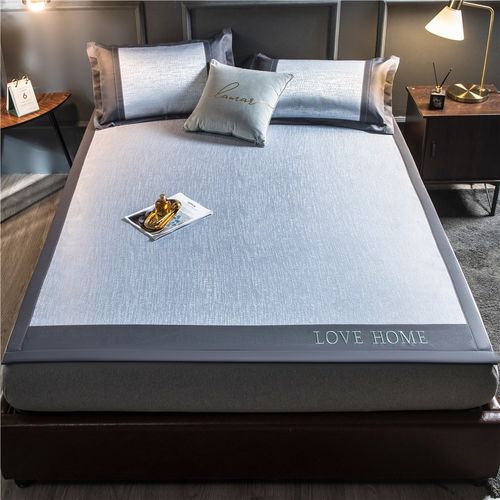 夏季新品刺绣冰丝凉席三件套可水洗软席床笠款空调席一件