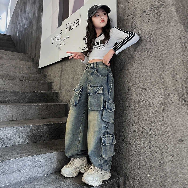 女童裤子春装2024新款洋气女大童春秋款直筒阔腿裤儿童牛仔工装裤,童装/婴儿装/亲子装,儿童牛仔裤,淘宝优惠券,粉丝福利购,淘宝优惠卷