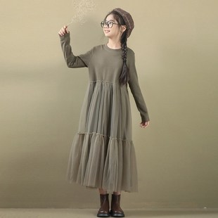 女童裙子秋装2024新款韩版洋气大童女装长裙森系休闲初中生连衣裙