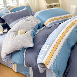 简约卡通全棉被套单件100纯棉床笠被罩四件套宿舍学生单人3件套男