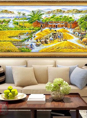 7年老店手绘稻田五谷丰收图田园风景油画客厅办公室别墅装饰挂画