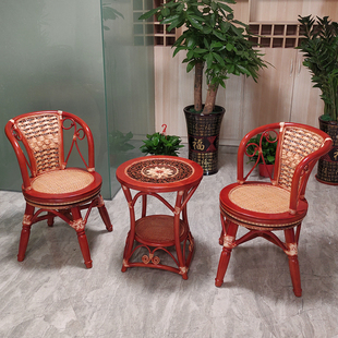 藤椅三件套桌椅阳台竹椅子休闲转椅客厅小O藤椅靠背竹编藤椅茶几