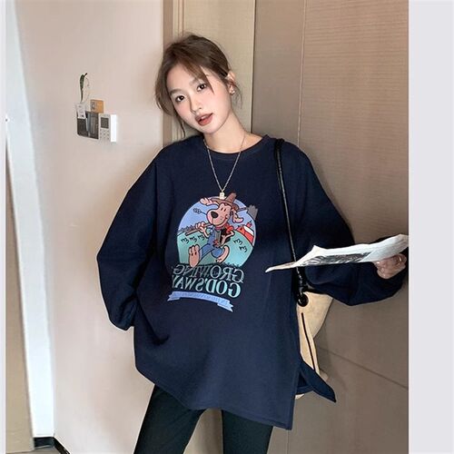孕妇装卫衣外套秋冬中长款宽松遮屁股运动风卡通休闲加绒上衣春秋