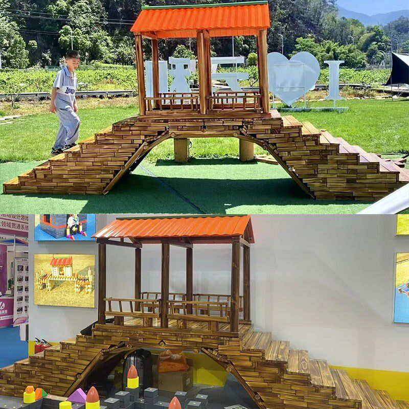 儿童户外大型建构区泰顺廊桥碳化积木赵州桥搭建积木跨海大桥拼搭图片