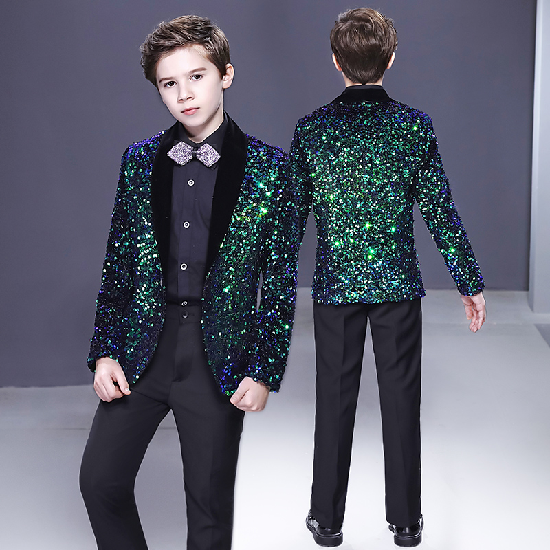 儿童西装套装英伦风男童花童小主持人礼服钢琴演奏走秀演出服亮片