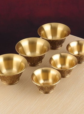 黄铜雕花水碗家用摆件装饰八吉祥水杯办公随身杯桌面摆件