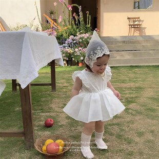韩版童装 夏季新款 婴幼儿公主爬服女宝宝百日周岁礼服网纱连衣裙
