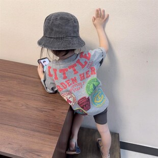 儿童夏季短袖上衣2025年新款童装韩版宽松大版形女孩子印花体恤潮