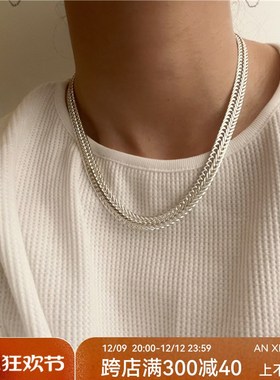 安小柏高品质~个性法式基础经典金银编制链条宽版蛇骨项链男女