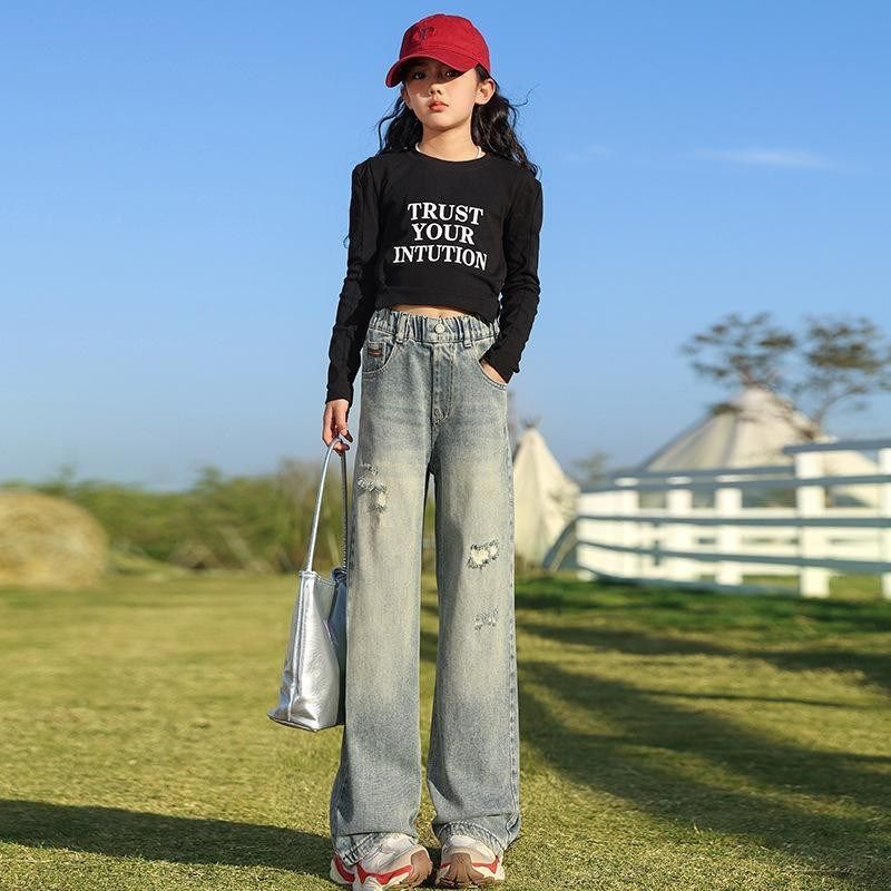 女童牛仔裤春秋款2024新款儿童装时髦破洞直筒裤子女孩秋装洋气潮,童装/婴儿装/亲子装,儿童牛仔裤,淘宝优惠券,粉丝福利购,淘宝优惠卷