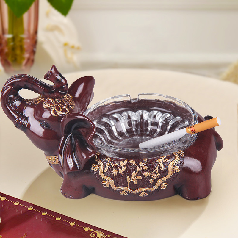 欧式烟灰缸树脂创意潮流时尚烟缸家用客厅个性奢华大象带盖烟灰缸