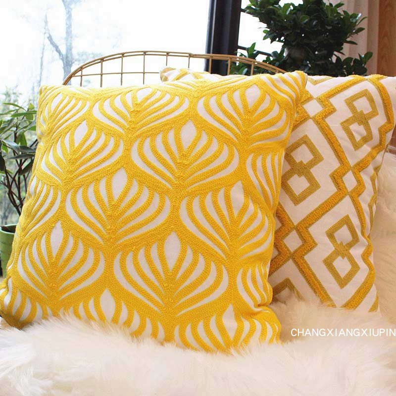 立体刺绣花抱枕外皮客厅沙发靠垫样板房座椅腰枕套简约几何不含芯