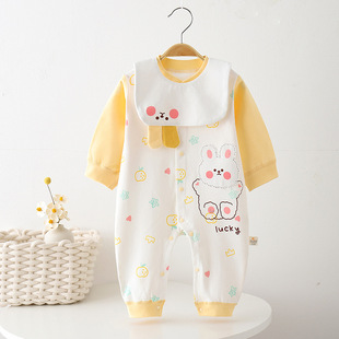 儿童连体睡衣夏季长袖纯棉连身衣新生儿哈衣爬服小月龄宝宝爬爬服