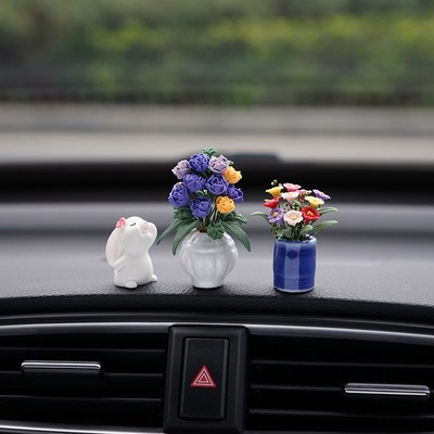 迷你陶土花朵汽车小摆件手工陶瓷花瓶创意精致车载车内装饰品礼物