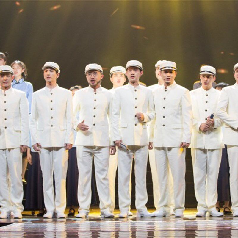 中山装男白色民国学生装五四青年服男女前后修身毕业歌合唱演出服