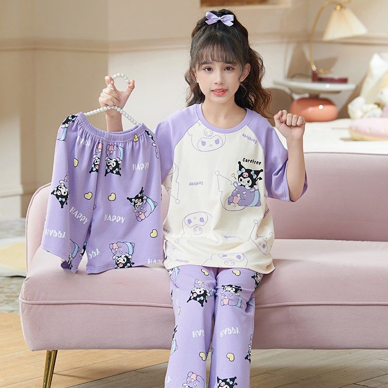 女童库洛米睡衣三件套短袖长裤2025春秋夏季薄款小女孩空调家居服,童装/婴儿装/亲子装,家居服套装,淘宝优惠券,粉丝福利购,淘宝优惠卷