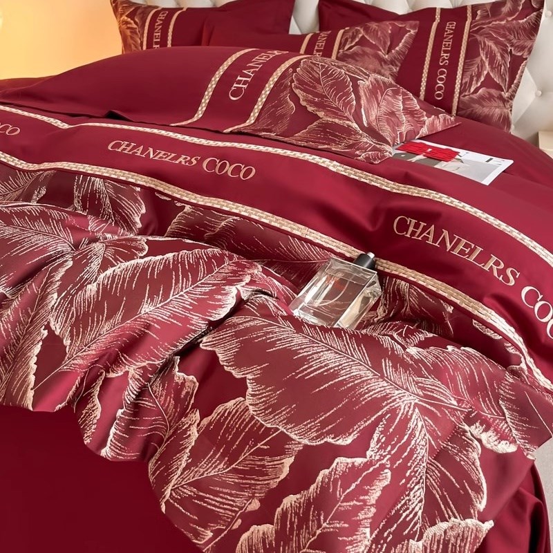 高档中式婚庆四件套大红色陪嫁床单被套纯棉结婚床上用品婚房喜被