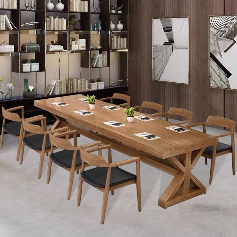 美式复古实木长桌大会议桌椅简易长条工业风办公桌北欧商务洽谈桌