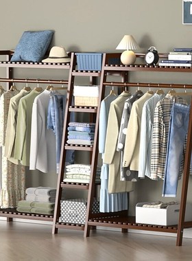 竹中生智简易落地家用衣架室内多层实木衣帽架收纳置物衣橱经济型