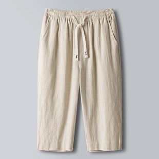 亚麻七分裤男款夏季薄款苎麻休闲裤棉麻裤子中国风大码男装7分裤