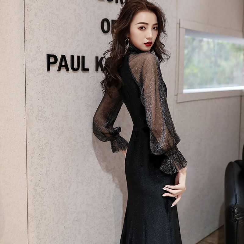 晚礼服2024新款爆款黑色宴会连衣裙主持人气质年会小个子简单大方