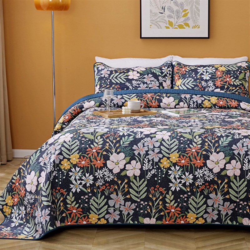 外贸纯棉美式绗缝被三件套韩国床盖高级欧式夹棉双人四季通用床单