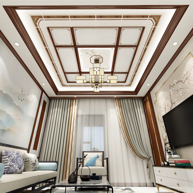 客餐厅卧室集成吊顶铝扣板装修新中式欧式大板套花板组合朝花夕拾