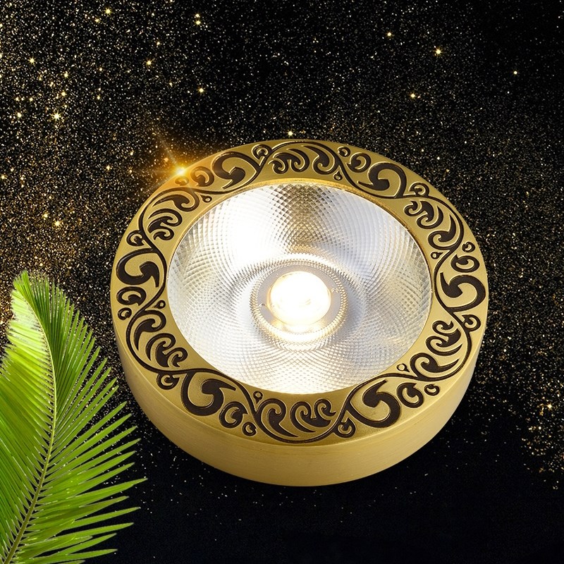 新中式全铜明装射灯圆形超薄LED灯美式过道玄关吸顶灯酒柜小孔灯