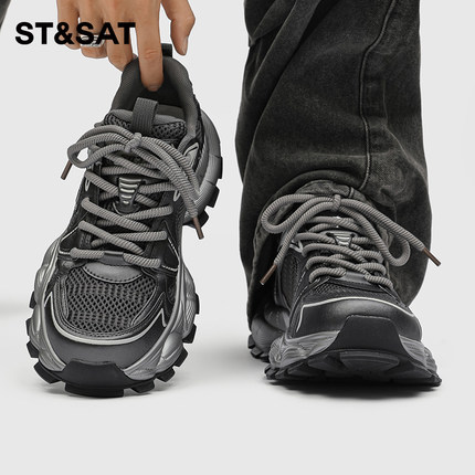 St&Sat/星期六休闲厚底男鞋百搭增高老爹鞋运动鞋黑武士休闲鞋