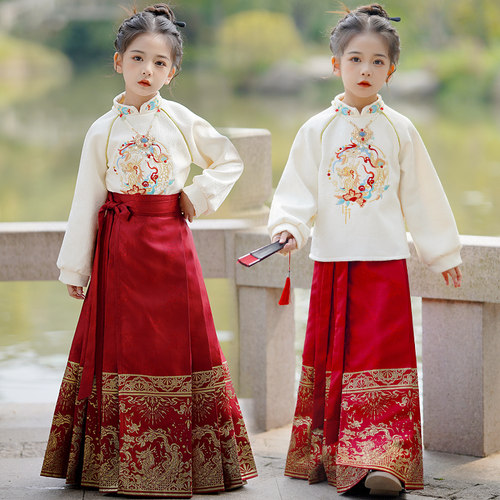 儿童马面裙女童套装冬季2023新款中国风古装汉服冬款拜年服女秋季