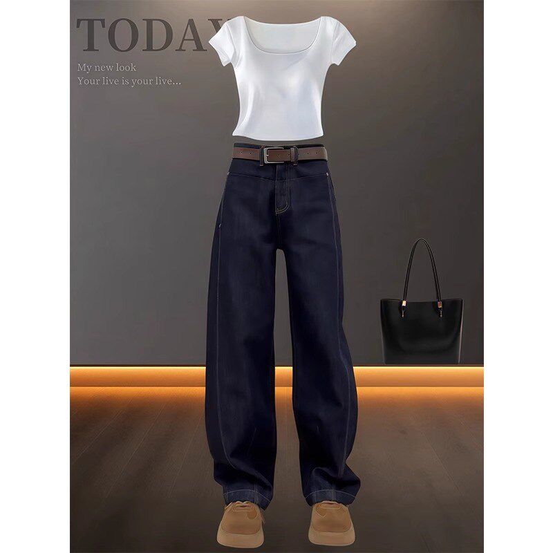 复古弯刀牛仔裤子2024新款今年流行爆款大码宽松bf慵懒风阔腿裤