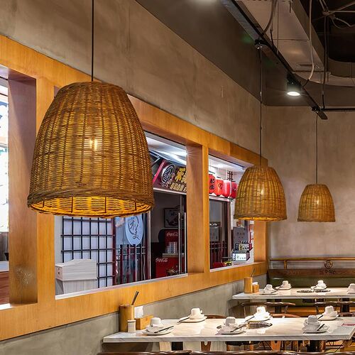 侘寂风藤编吊灯火锅店中式复古怀旧餐饮店湘菜馆饭店茶室藤艺灯具