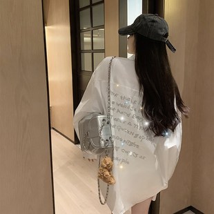 开衫 庄大泥 2024春秋新款 英文字母白色衬衫 超重工奥钻烫钻薄款