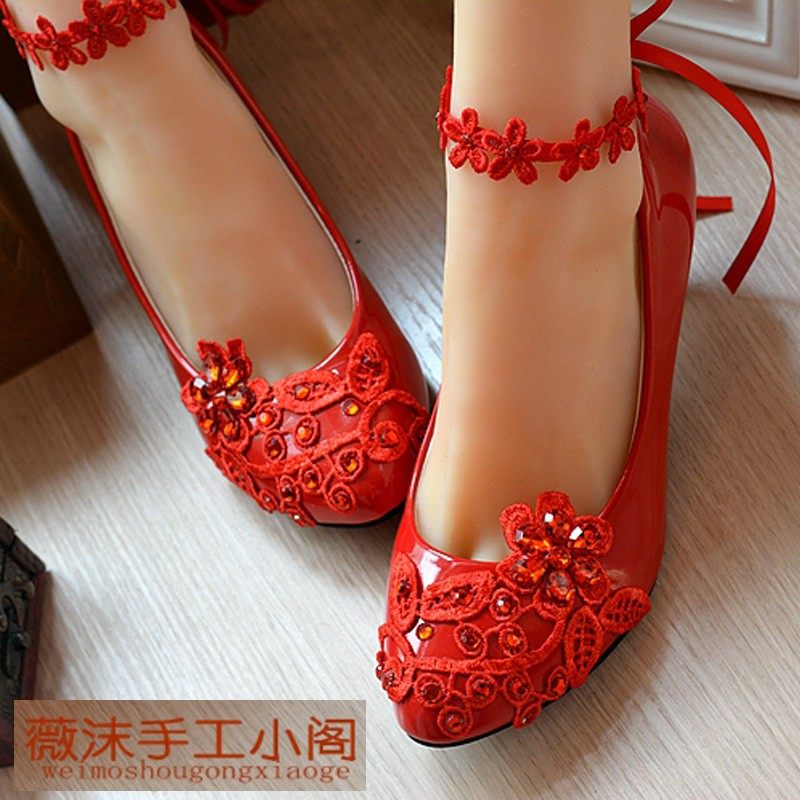 新品新娘红色水晶鞋高跟鞋结婚鞋红色单鞋伴娘鞋礼服敬酒鞋